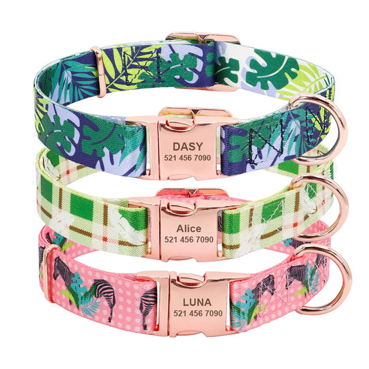 Personalized Nylon Collar with Gold, Rose Gold, or Silver Buckle