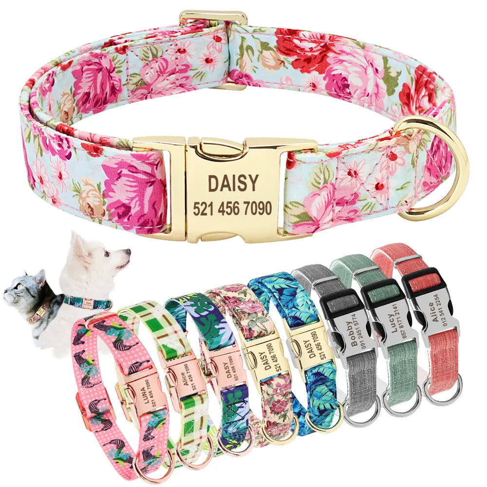 Personalized Nylon Collar with Gold, Rose Gold, or Silver Buckle